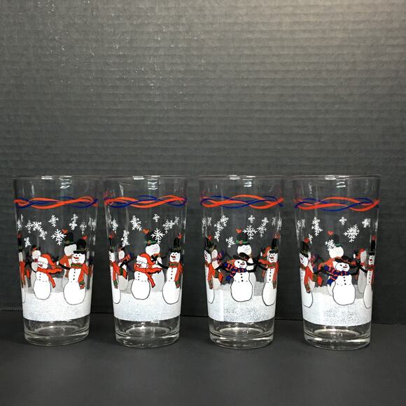 KIG Set of 4 Vintage Snowman Tea Water Drinking‎ Glasses Tumblers Barware - Picture 3 of 10